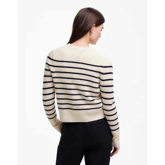 Madewell SoftWool V-Neck Cardigan Sweater in Stripe Cashmere Classic Medium - Picture 4 of 11